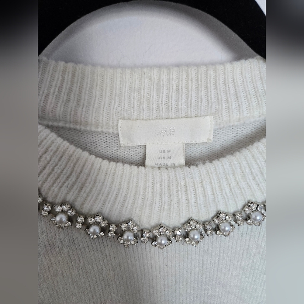 H&M White Sweater with Embellished Neckline - Picture 2 of 6